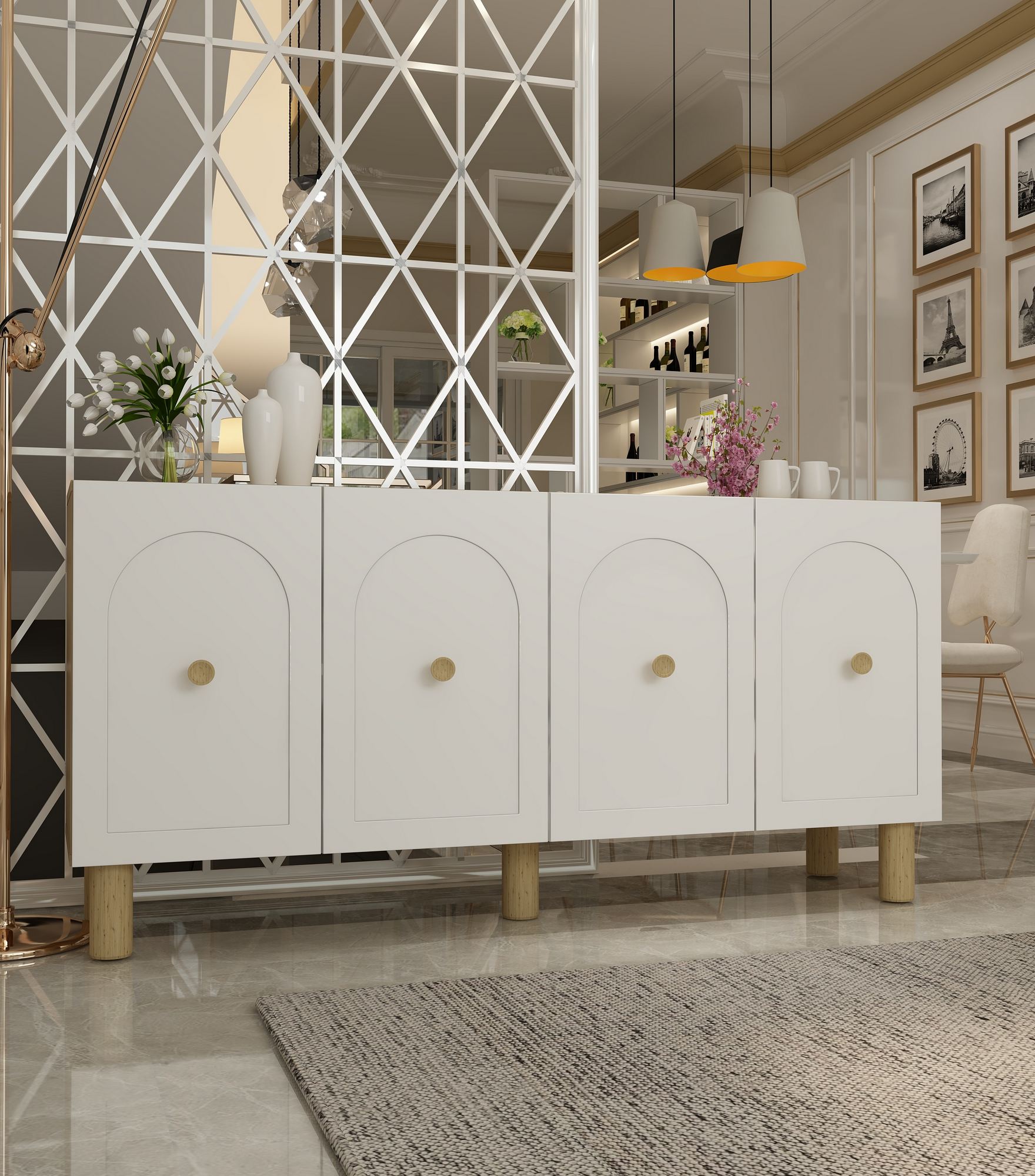 Aparador – 150 cm x 75 cm x 30 cm – Carvalho Safira, Branco – Aglomerado revestido de melamina
