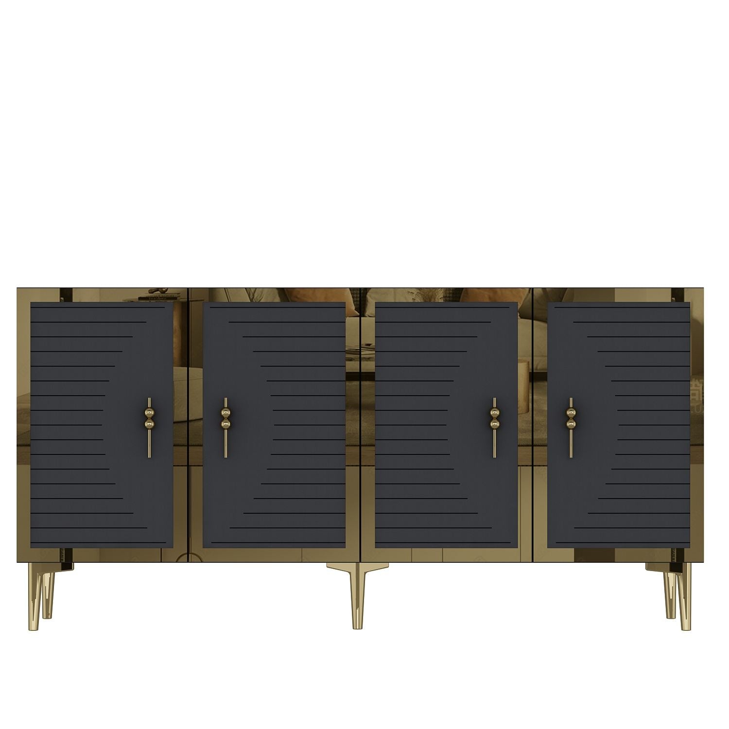 Aparador – 150cm x 75cm x 32cm – Antracite e Dourado – MDF