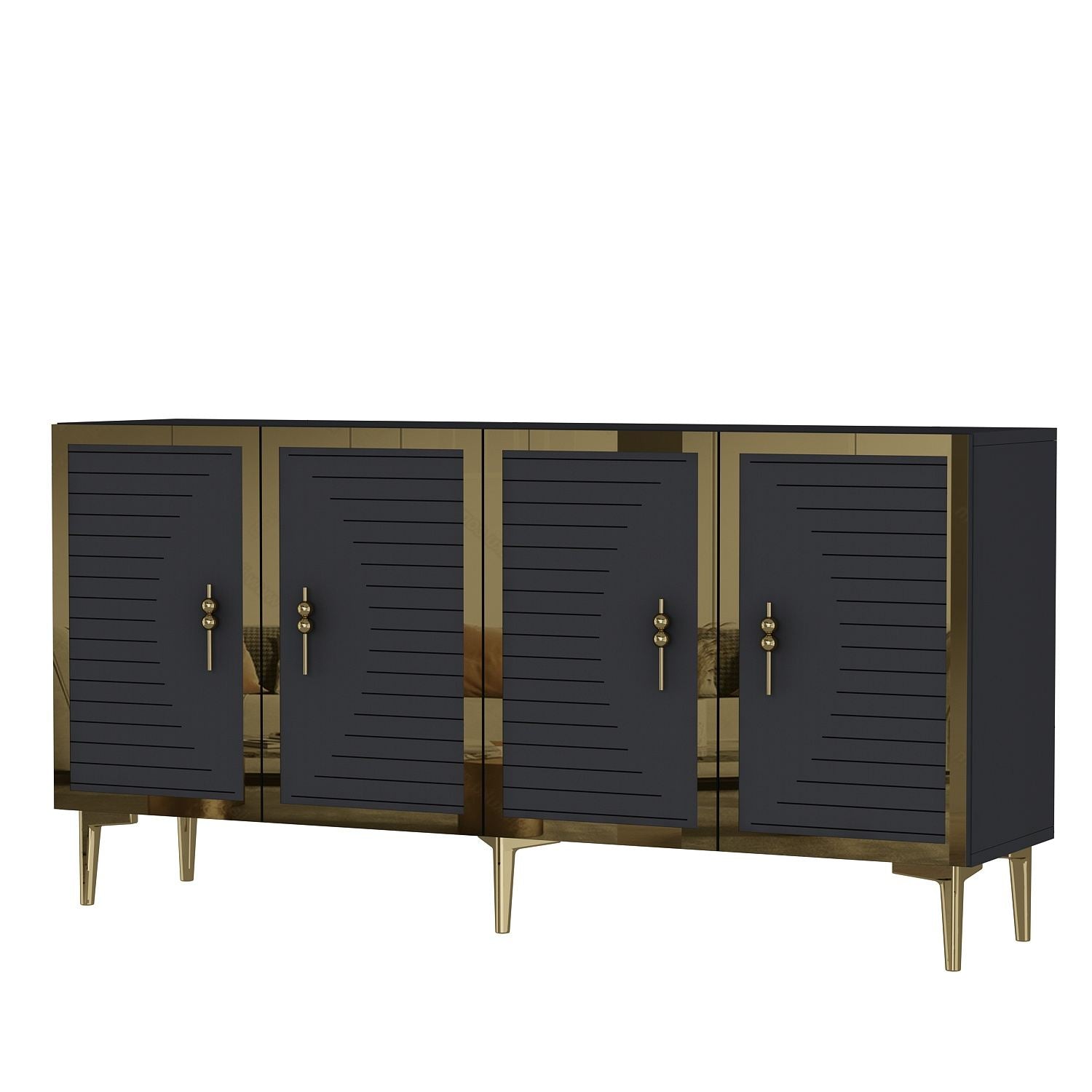 Aparador – 150cm x 75cm x 32cm – Antracite e Dourado – MDF