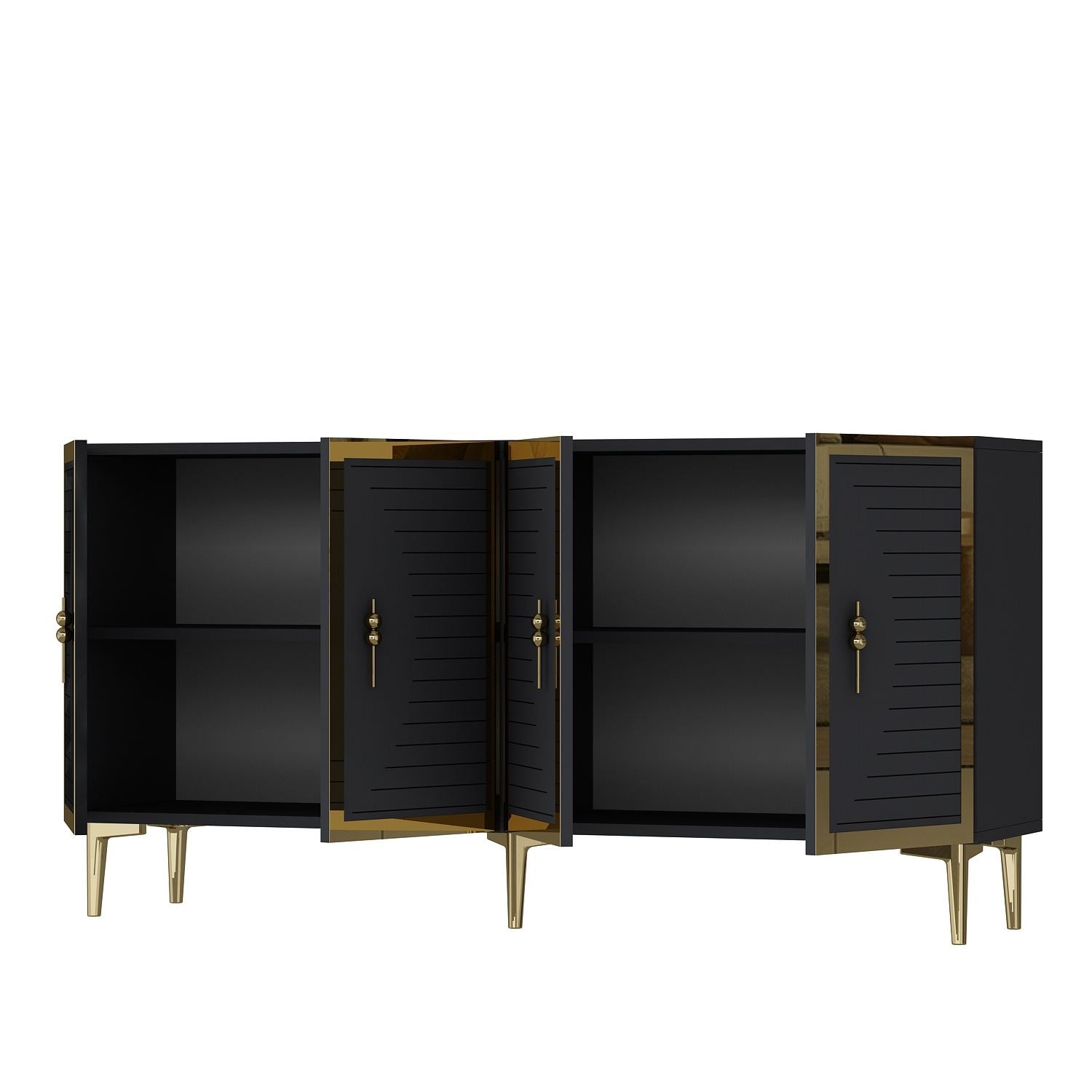 Aparador – 150cm x 75cm x 32cm – Antracite e Dourado – MDF