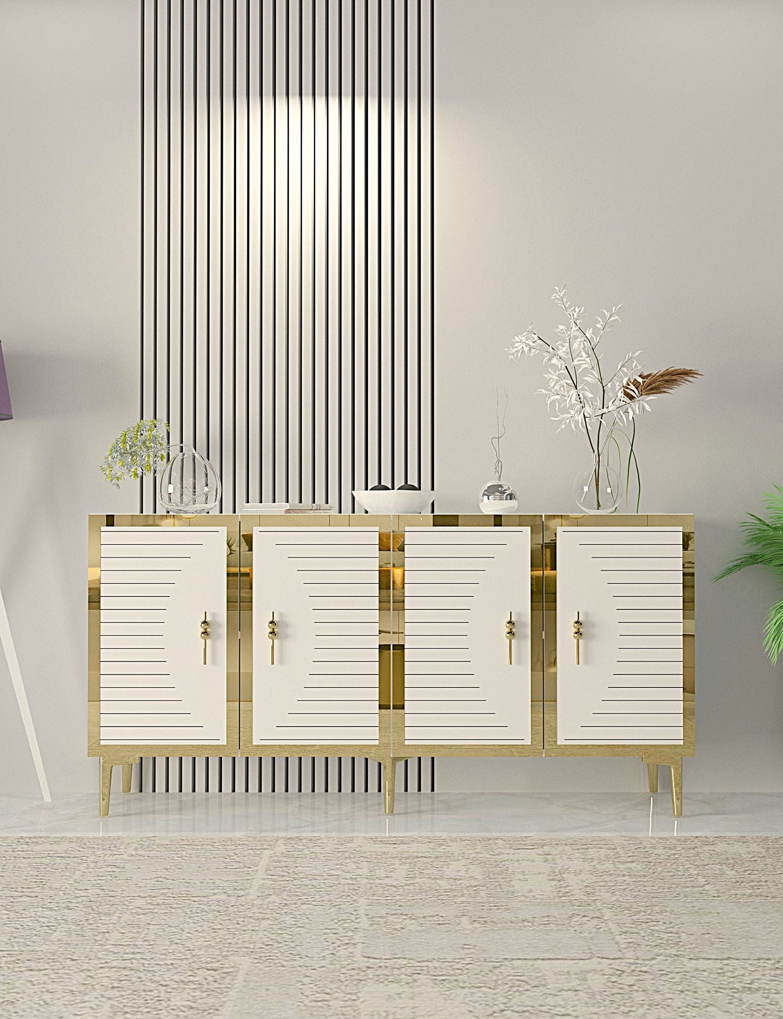 Aparador – 150cm x 75cm x 32cm – Branco e Dourado – MDF