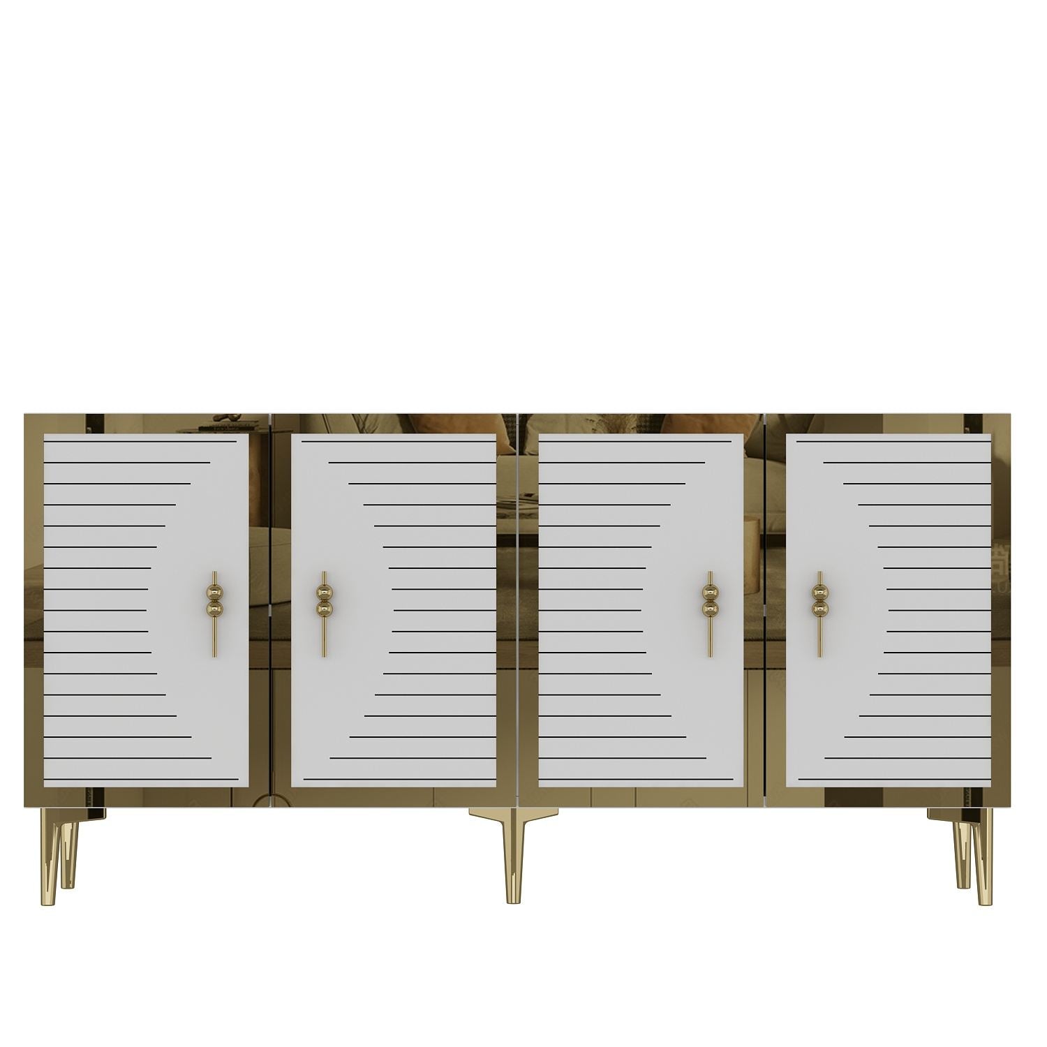 Aparador – 150cm x 75cm x 32cm – Branco e Dourado – MDF
