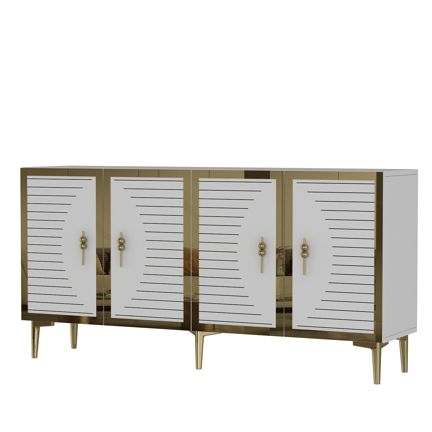 Aparador – 150cm x 75cm x 32cm – Branco e Dourado – MDF