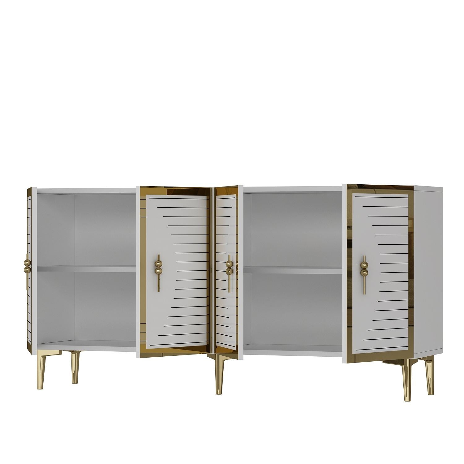Aparador – 150cm x 75cm x 32cm – Branco e Dourado – MDF