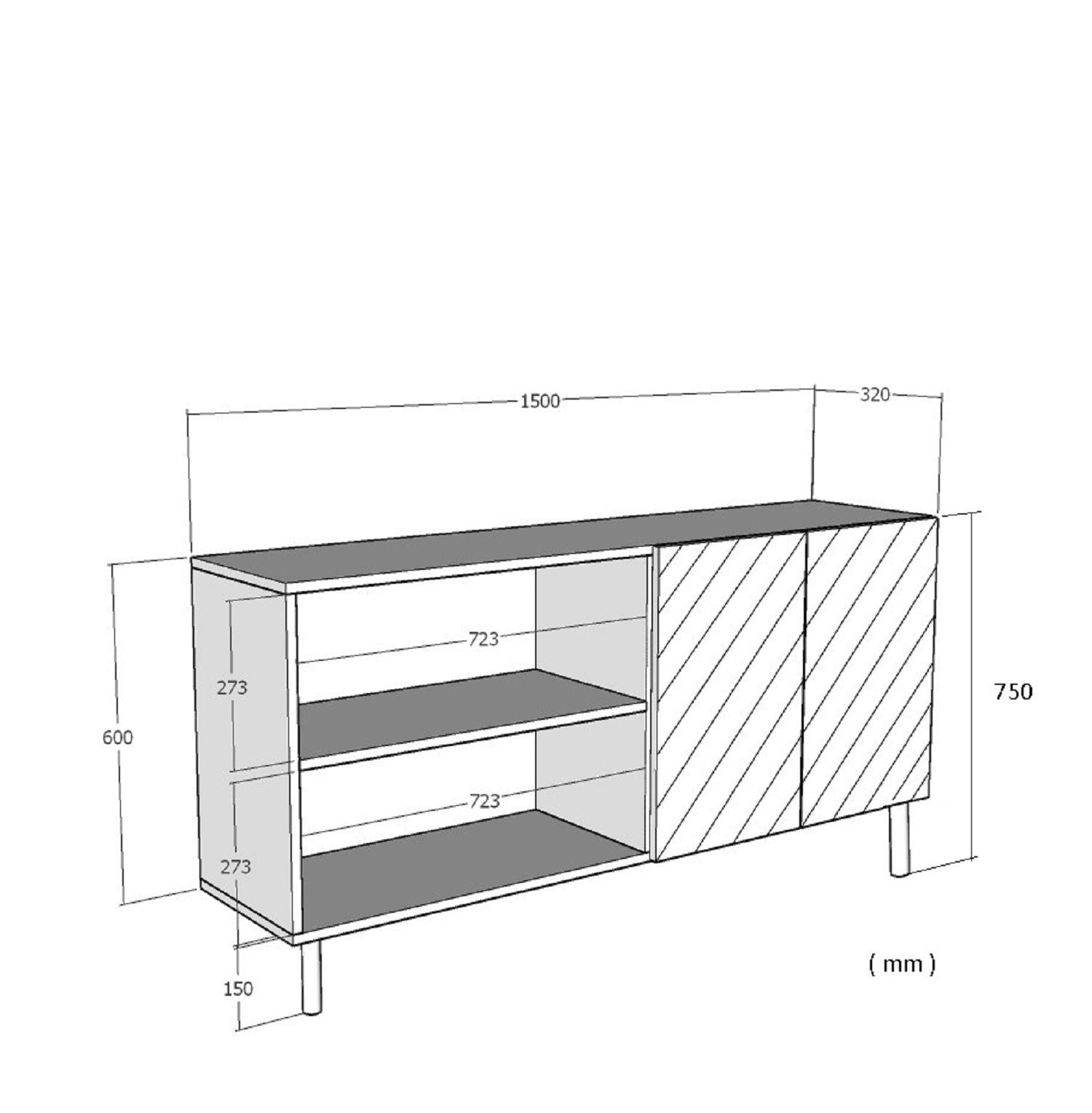 Aparador – 150cm x 75cm x 32cm – Branco e Dourado – MDF