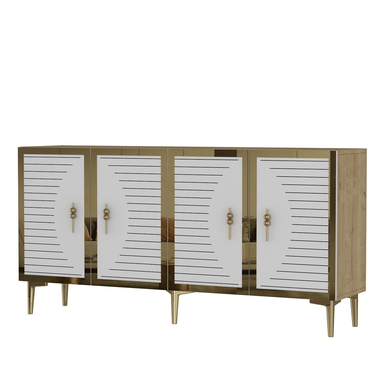Aparador – 150cm x 75cm x 32cm – Safira, Branco, Dourado – MDF