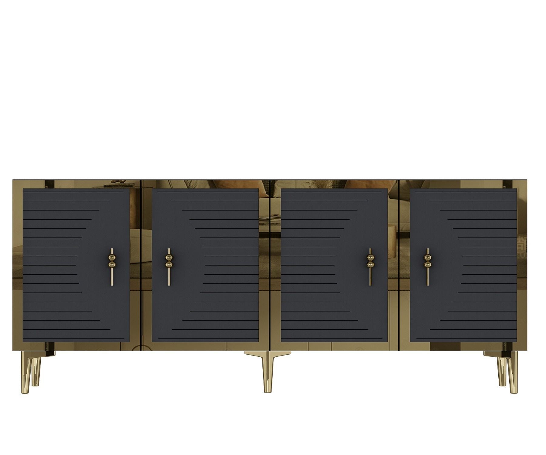 Aparador de aglomerado revestido de melamina – 180 cm x 75 cm x 32 cm – Antracite e Dourado