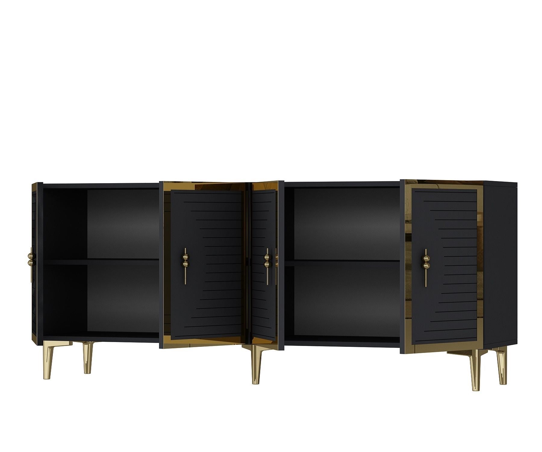 Aparador de aglomerado revestido de melamina – 180 cm x 75 cm x 32 cm – Antracite e Dourado