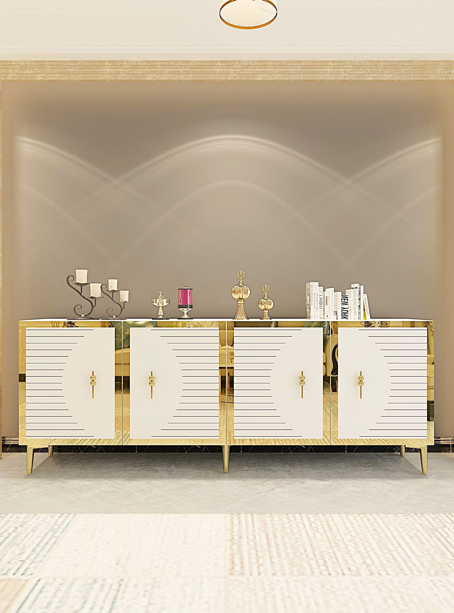 Aparador – 180cm x 75cm x 32cm – Branco e Dourado – MDF