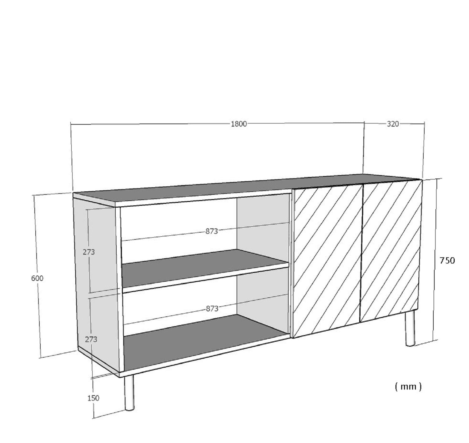 Aparador – 180cm x 75cm x 32cm – Branco e Dourado – MDF