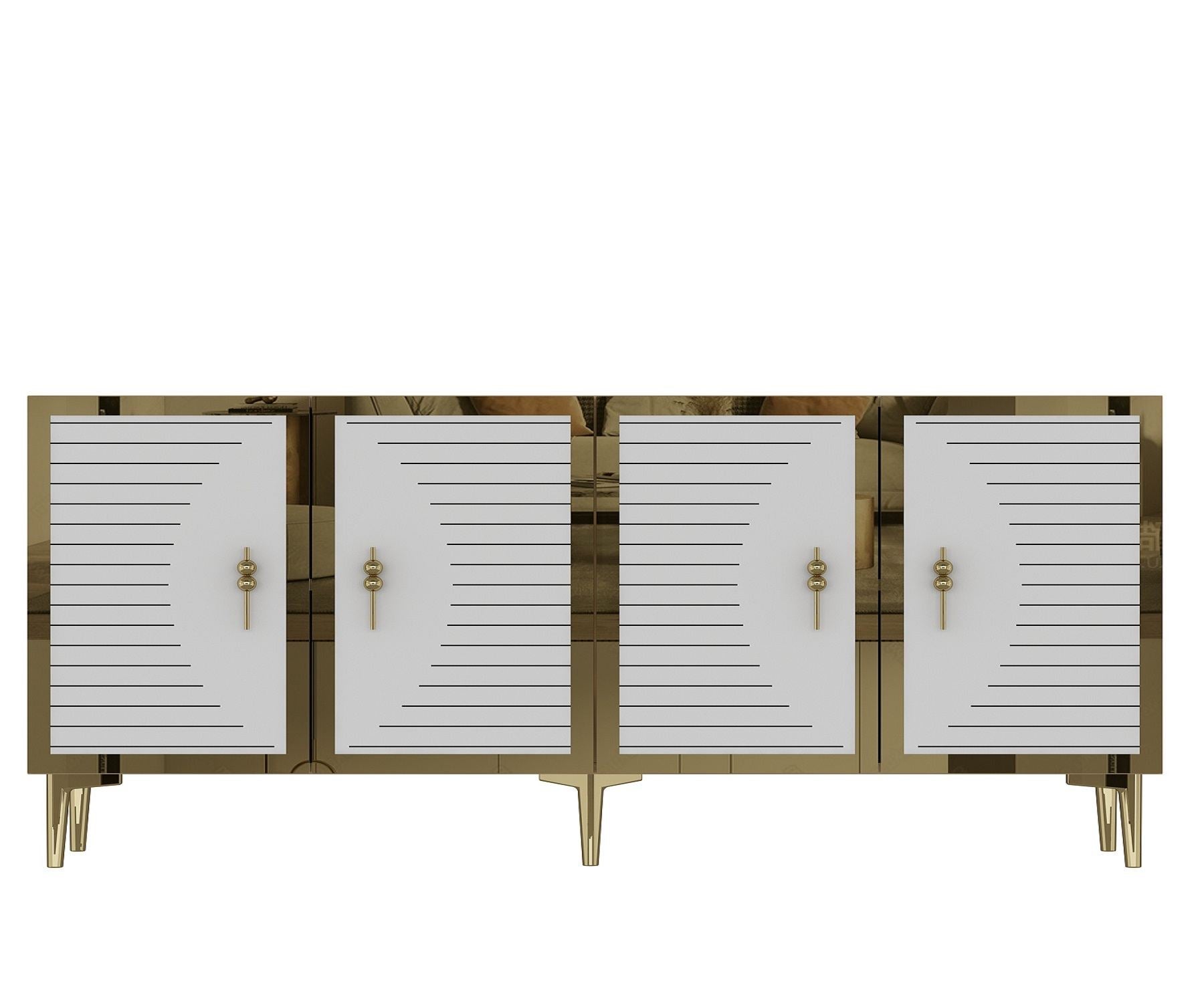 Aparador – 180cm – Carvalho Safira, Branco, Dourado – Aglomerado revestido de melamina