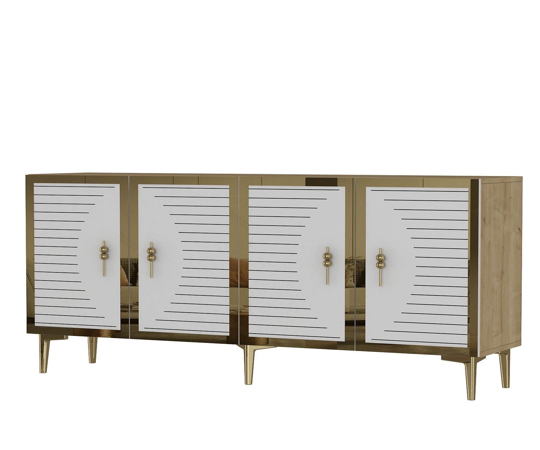 Aparador – 180cm – Carvalho Safira, Branco, Dourado – Aglomerado revestido de melamina