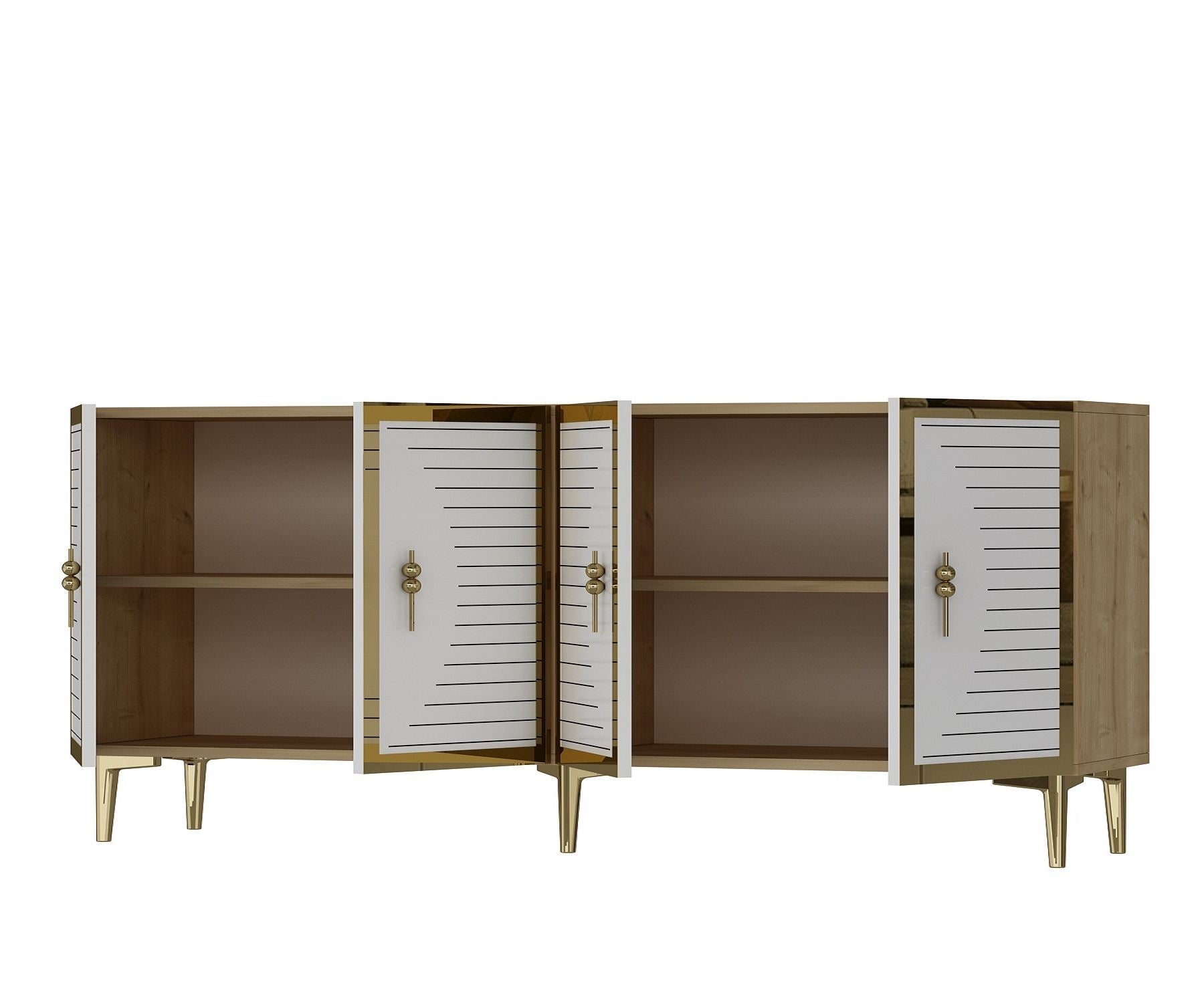 Aparador – 180cm – Carvalho Safira, Branco, Dourado – Aglomerado revestido de melamina
