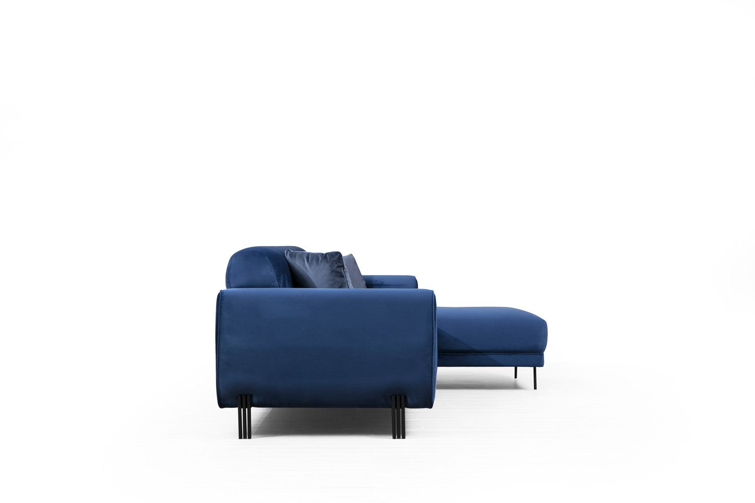 Sofá-cama de canto elegante em azul-marinho, estrutura de madeira de faia e aglomerado, 287 x 169 cm | 100% poliéster, espuma de mola de 10 cm, design industrial moderno