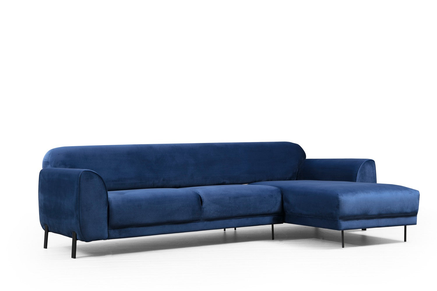 Sofá-cama de canto elegante em azul-marinho, estrutura de madeira de faia e aglomerado, 287 x 169 cm | 100% poliéster, espuma de mola de 10 cm, design industrial moderno