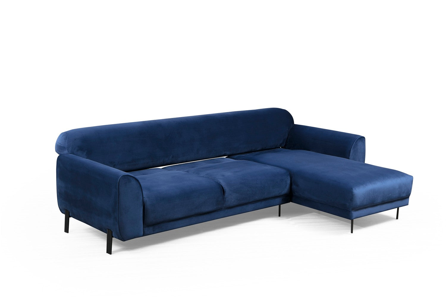 Sofá-cama de canto elegante em azul-marinho, estrutura de madeira de faia e aglomerado, 287 x 169 cm | 100% poliéster, espuma de mola de 10 cm, design industrial moderno