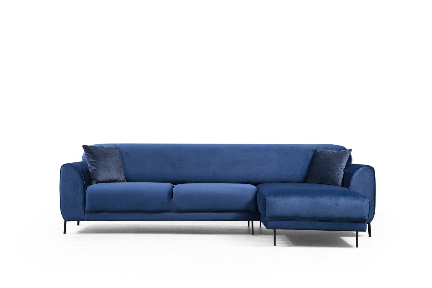 Sofá-cama de canto elegante em azul-marinho, estrutura de madeira de faia e aglomerado, 287 x 169 cm | 100% poliéster, espuma de mola de 10 cm, design industrial moderno
