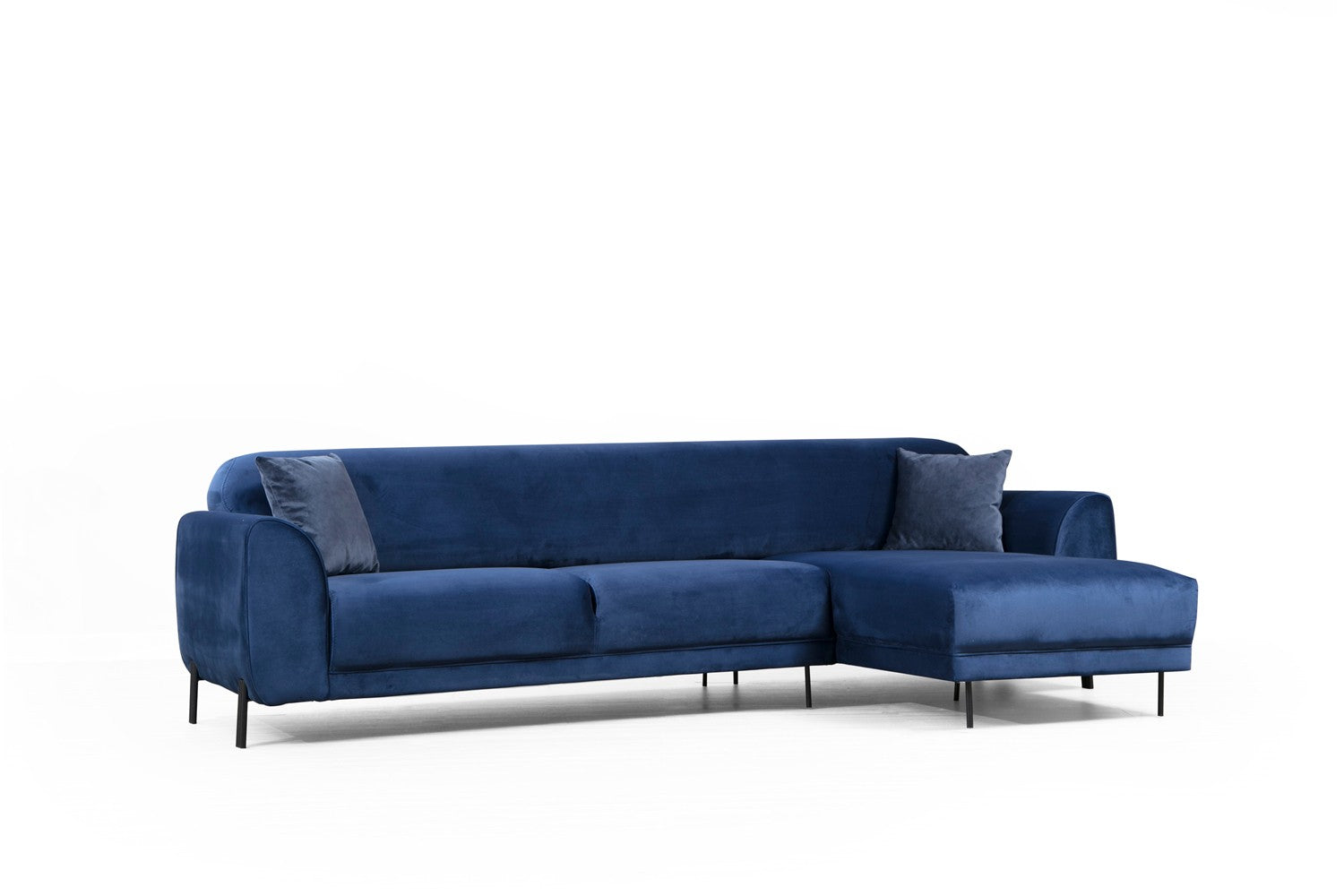 Sofá-cama de canto elegante em azul-marinho, estrutura de madeira de faia e aglomerado, 287 x 169 cm | 100% poliéster, espuma de mola de 10 cm, design industrial moderno