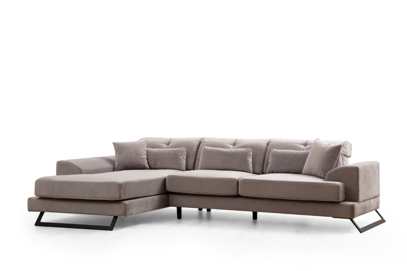 Sofá de canto elegante, cinza claro, 304 x 190 cm | Estrutura em madeira de faia e aglomerado, encosto ajustável, almofadas de espuma macia | Design industrial moderno