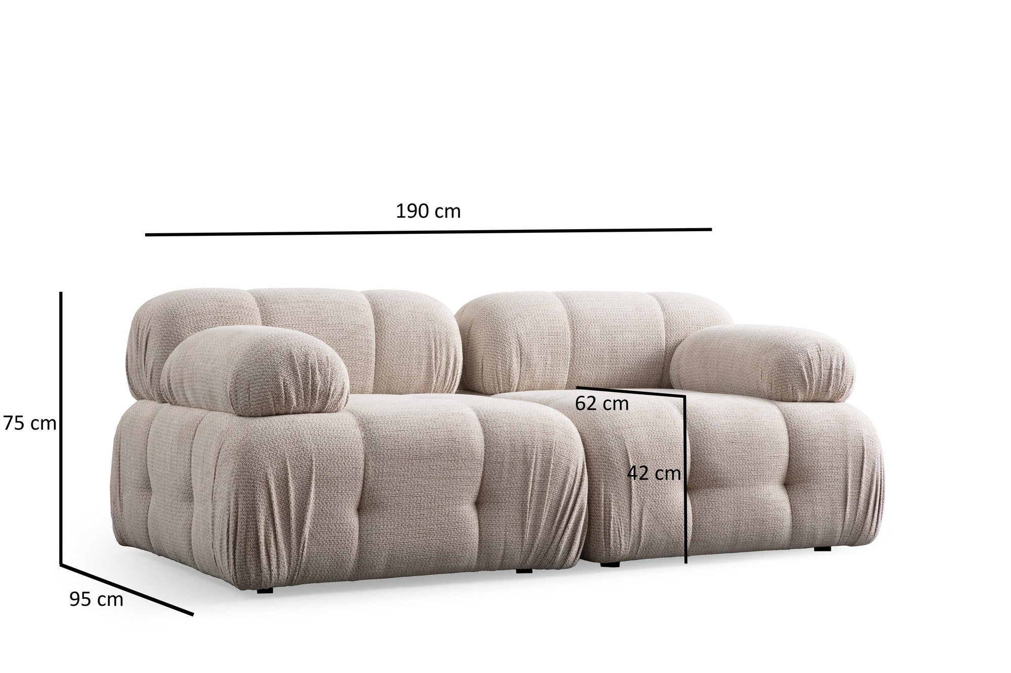 Sofá de canto – 190 x 160 cm – cor creme – madeira de faia e aglomerado