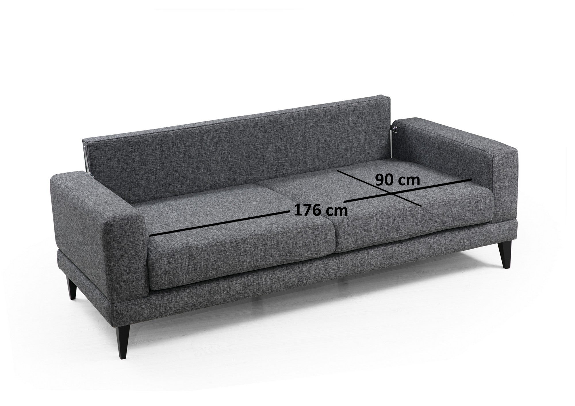 Sofá-cama de 3 lugares, cinza escuro, 210 x 90 x 85 cm | Estrutura em madeira de faia, 100% poliéster, encosto giratório, almofadas portáteis | Elegante e funcional para uma vida moderna