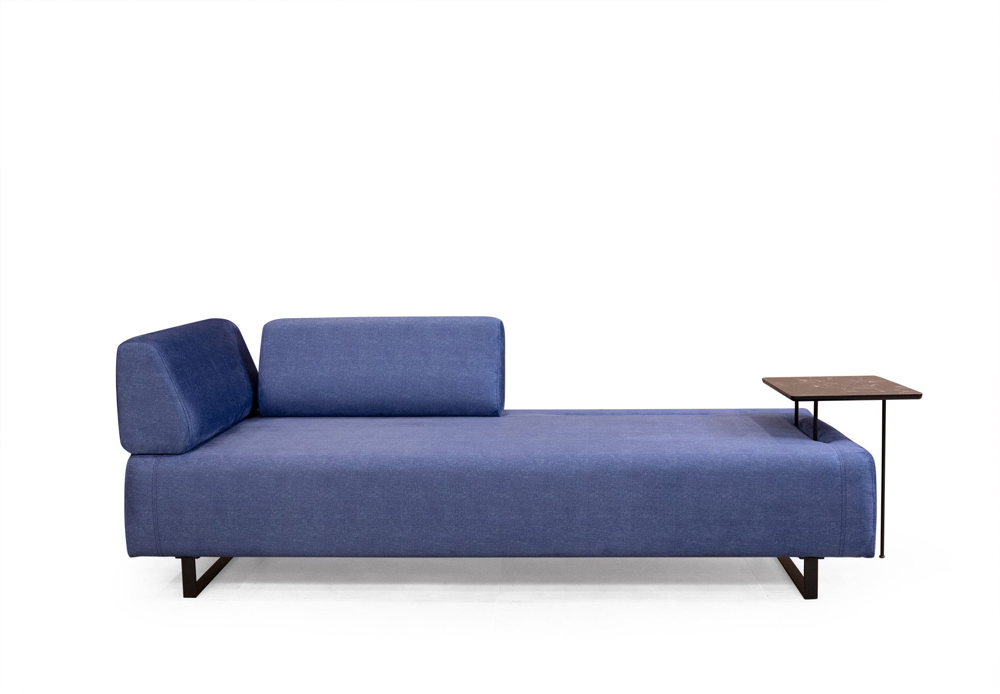 Sofá-cama elegante de 3 lugares, azul, 220 cm | Estrutura em madeira de faia e aglomerado, 100% poliéster | Almofadas portáteis, pernas de metal, perfeito para espaços modernos