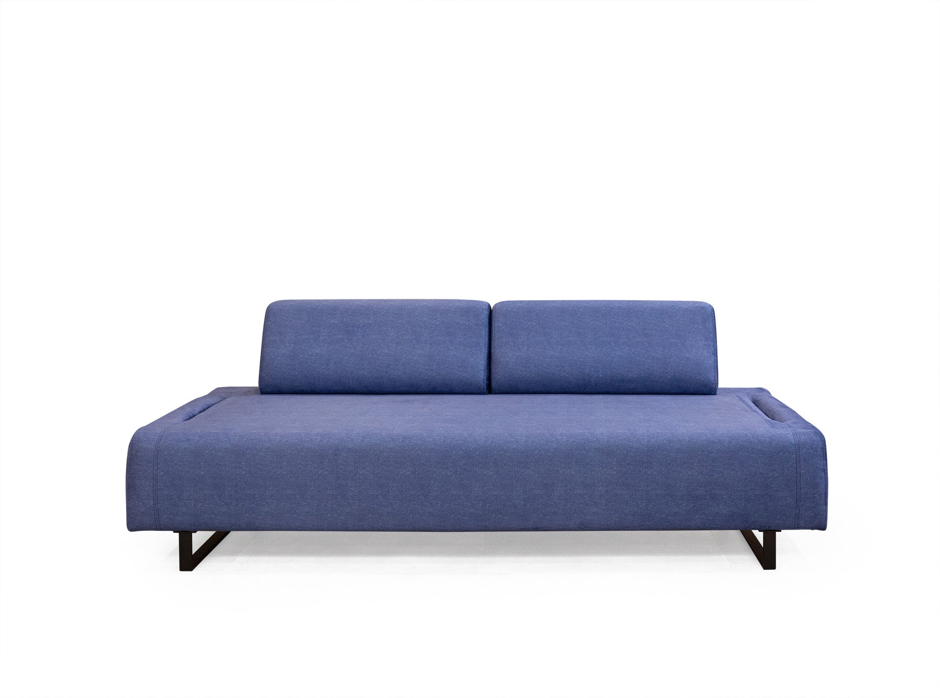 Sofá-cama elegante de 3 lugares, azul, 220 cm | Estrutura em madeira de faia e aglomerado, 100% poliéster | Almofadas portáteis, pernas de metal, perfeito para espaços modernos