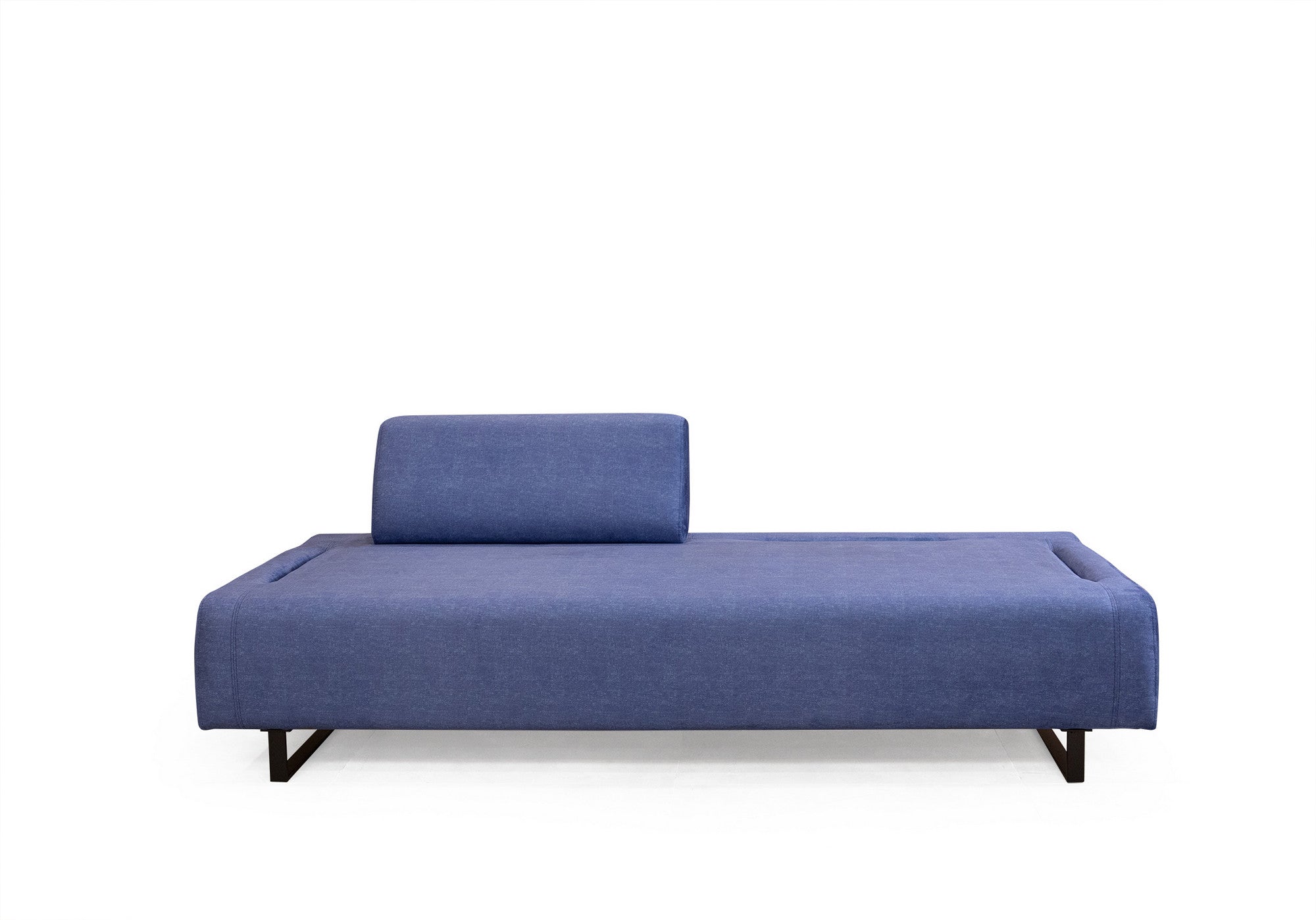 Sofá-cama elegante de 3 lugares, azul, 220 cm | Estrutura em madeira de faia e aglomerado, 100% poliéster | Almofadas portáteis, pernas de metal, perfeito para espaços modernos