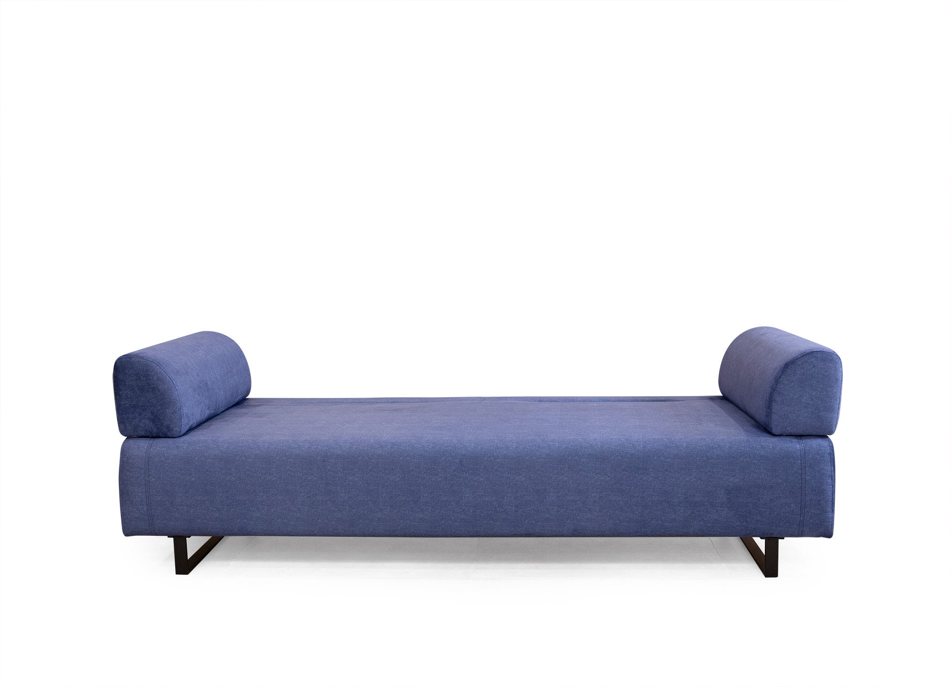 Sofá-cama elegante de 3 lugares, azul, 220 cm | Estrutura em madeira de faia e aglomerado, 100% poliéster | Almofadas portáteis, pernas de metal, perfeito para espaços modernos