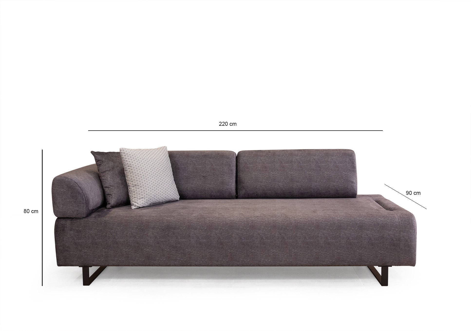 Sofá-cama de 3 lugares, antracite, 220 cm | Estrutura em madeira de faia, 100% poliéster, almofadas portáteis, pernas de metal preto | Elegante e funcional para uma vida moderna