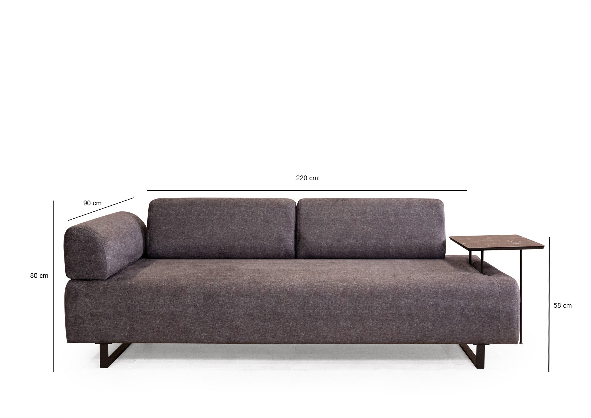Sofá-cama de 3 lugares, antracite, 220 cm | Estrutura em madeira de faia, 100% poliéster, almofadas portáteis, pernas de metal preto | Elegante e funcional para uma vida moderna