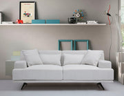 Sofá elegante de 2 lugares, bege, 200 x 110 x 80 cm | Estrutura em madeira de faia, 100% poliéster, espuma cinza macia | Design moderno com pernas de metal preto fosco, perfeito para casa e escritório