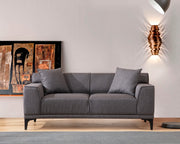 Sofá elegante de 2 lugares, antracite, 165 x 87 x 86 cm | Estrutura em madeira de faia e aglomerado, 100% poliéster, almofadas fixas, inclui 2 travesseiros | Design industrial moderno