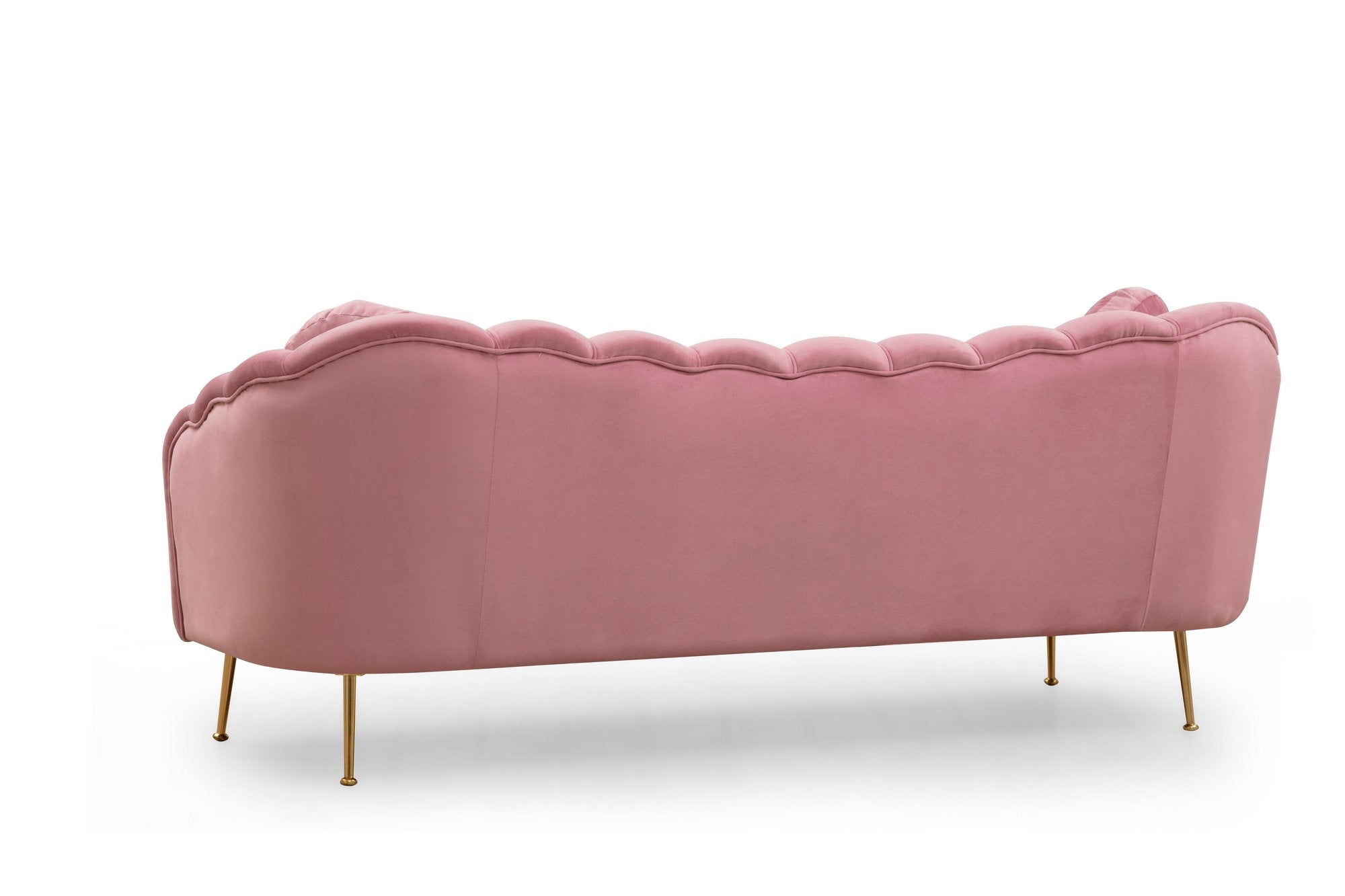 Sofá elegante de 3 lugares, rosa-pó, 215 x 90 x 80 cm | Estrutura de madeira de faia, 100% poliéster, pernas de metal dourado | Almofadas macias de espuma e penas, design glamoroso