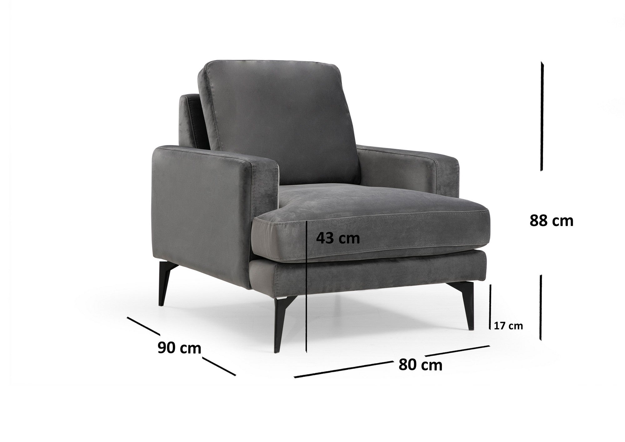Poltrona de orelhas estilosa, antracite, 80 x 90 x 88 cm | Estrutura em madeira de faia e aglomerado, 100% poliéster, espuma cinza macia | Design industrial moderno com pernas pretas foscas