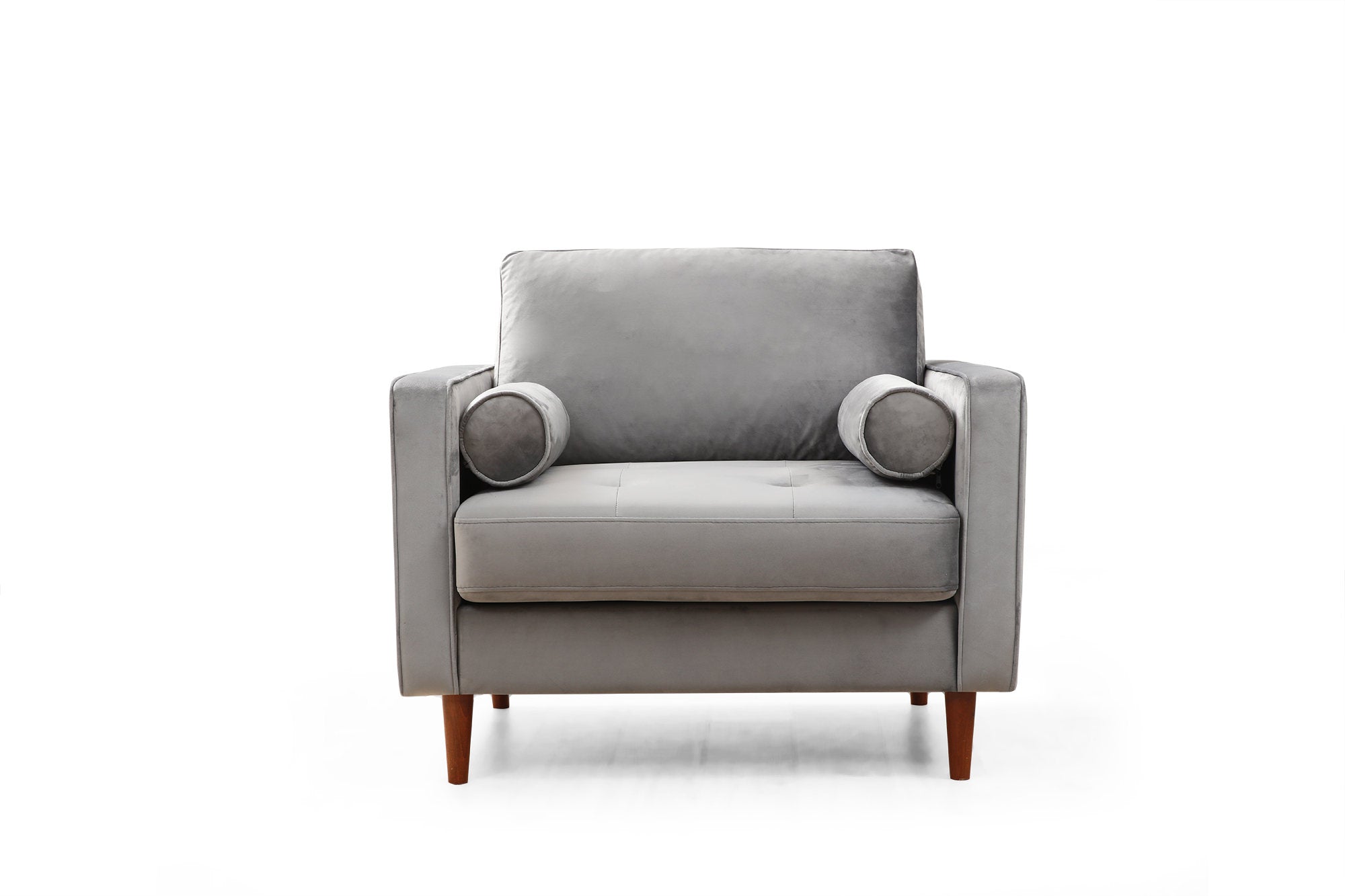 Poltrona Elegante, Cinza Claro, Estrutura em Madeira de Faia e Aglomerado, 105x85x90 cm | 100% Poliéster, 2 Almofadas Inclusas | Design Escandinavo para Casas Modernas