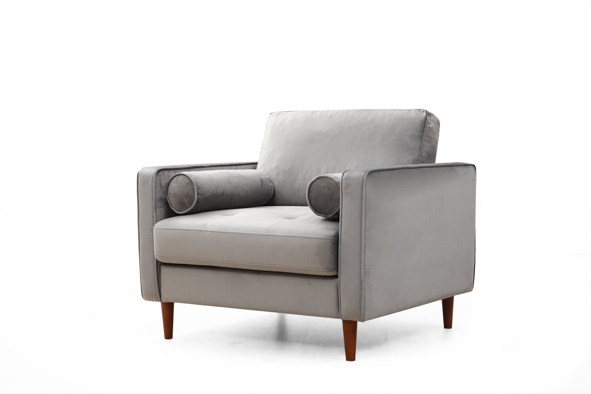 Poltrona Elegante, Cinza Claro, Estrutura em Madeira de Faia e Aglomerado, 105x85x90 cm | 100% Poliéster, 2 Almofadas Inclusas | Design Escandinavo para Casas Modernas
