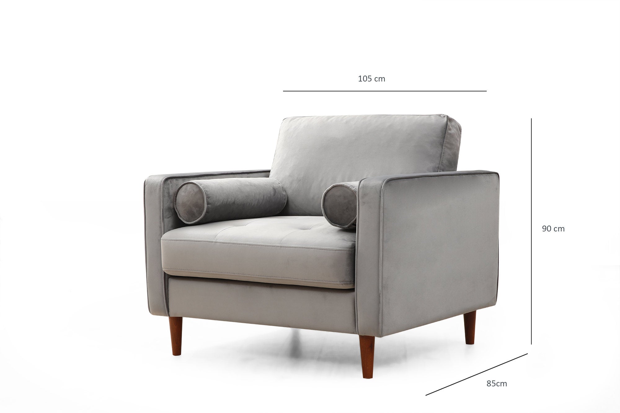 Poltrona Elegante, Cinza Claro, Estrutura em Madeira de Faia e Aglomerado, 105x85x90 cm | 100% Poliéster, 2 Almofadas Inclusas | Design Escandinavo para Casas Modernas