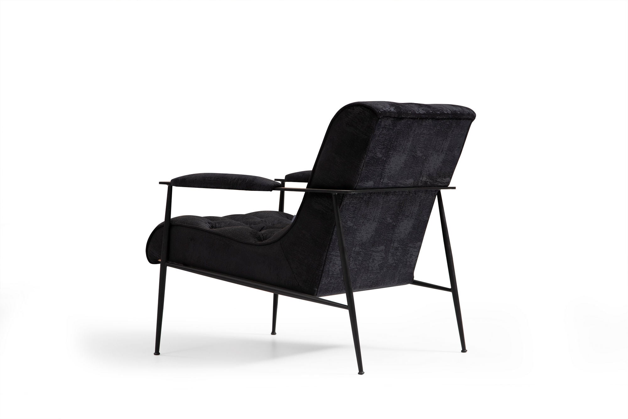 Poltrona de orelhas estilosa, preta, 75 x 80 x 85 cm | Estrutura em madeira de faia e aglomerado, 100% poliéster, espuma macia e almofadas de penas | Design industrial moderno