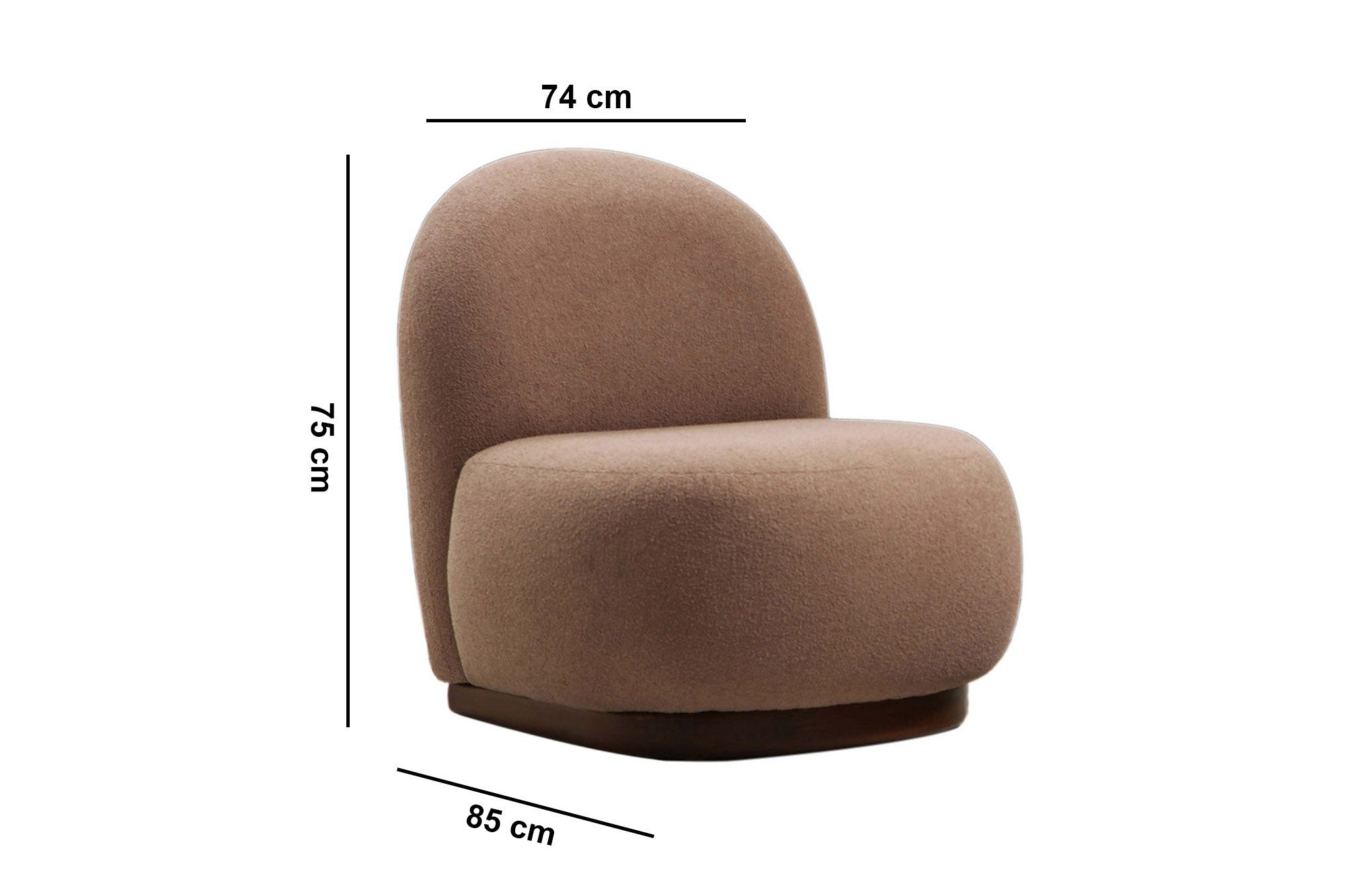 Poltrona Elegante, Cor Cappuccino, 74 x 85 x 75 cm | Estrutura em madeira de faia e aglomerado, 100% poliéster, pernas em nogueira | Perfeita para decoração escandinava e hoteleira