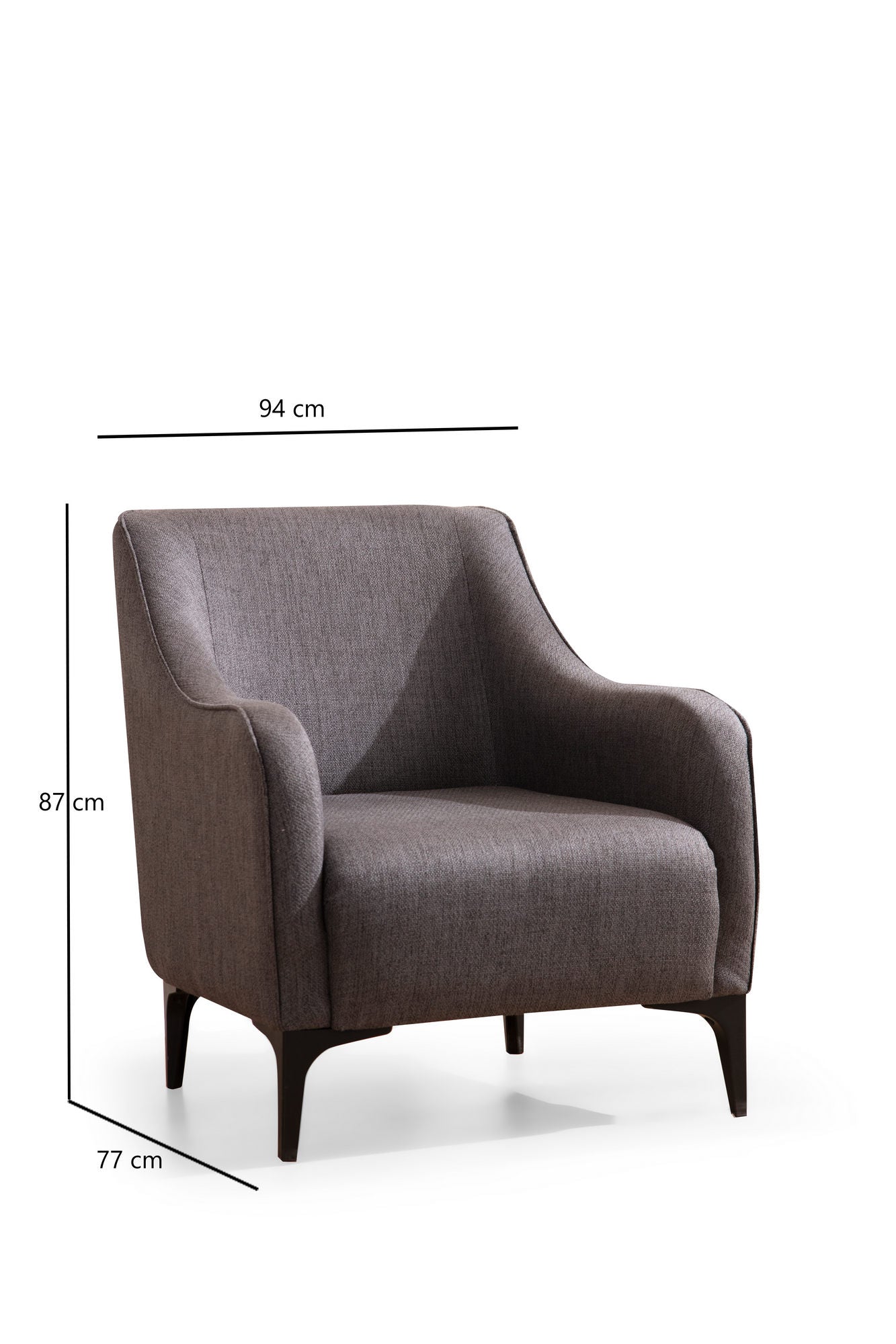Poltrona Elegante, Cinza Escuro, 94 x 87 x 77 cm | Estrutura em madeira de faia e aglomerado, 100% poliéster, almofadas de espuma e penas | Perfeita para espaços modernos e industriais