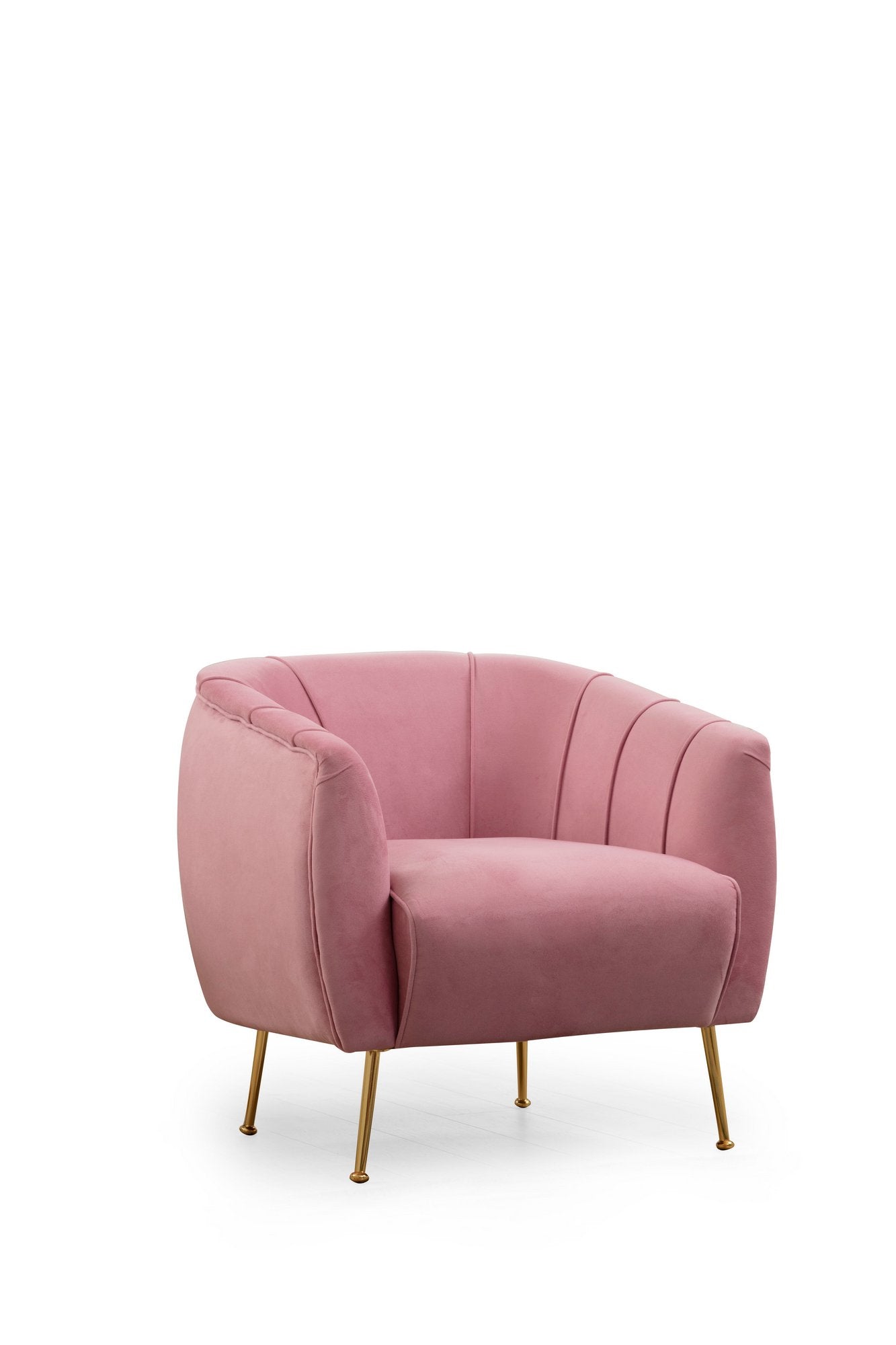 Poltrona elegante em rosa-pó, estrutura de madeira de faia e aglomerado, 85x85x80 cm | Almofadas macias de espuma e penas, pernas de metal dourado | Perfeita para decoração glamorosa