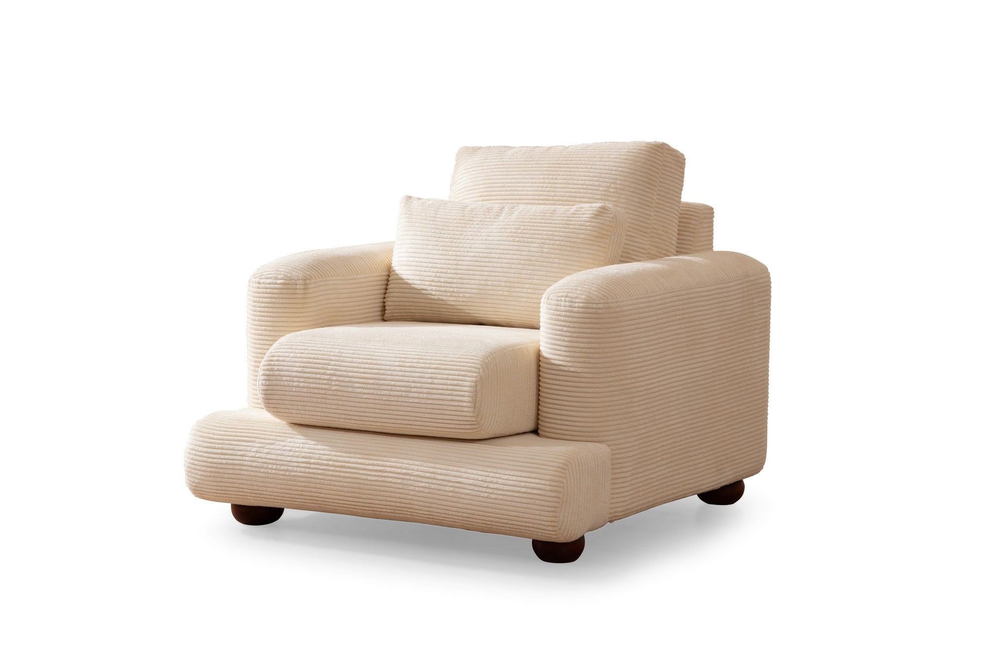 Poltrona elegante de 1 lugar, bege, 100 x 105 x 90 cm | Estrutura em madeira de faia e aglomerado, 100% poliéster, espuma 28 DNS | Almofadas portáteis, design elegante e confortável