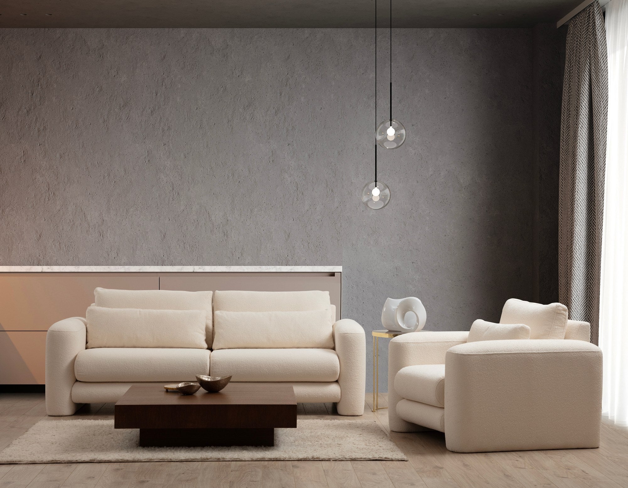 Poltrona Elegante, Cor Creme, 98 x 97 x 73 cm | Estrutura em Madeira de Faia e Aglomerado, 100% Poliéster, Espuma 28 DNS | Almofadas Portáteis, Tecido Lavável a Seco