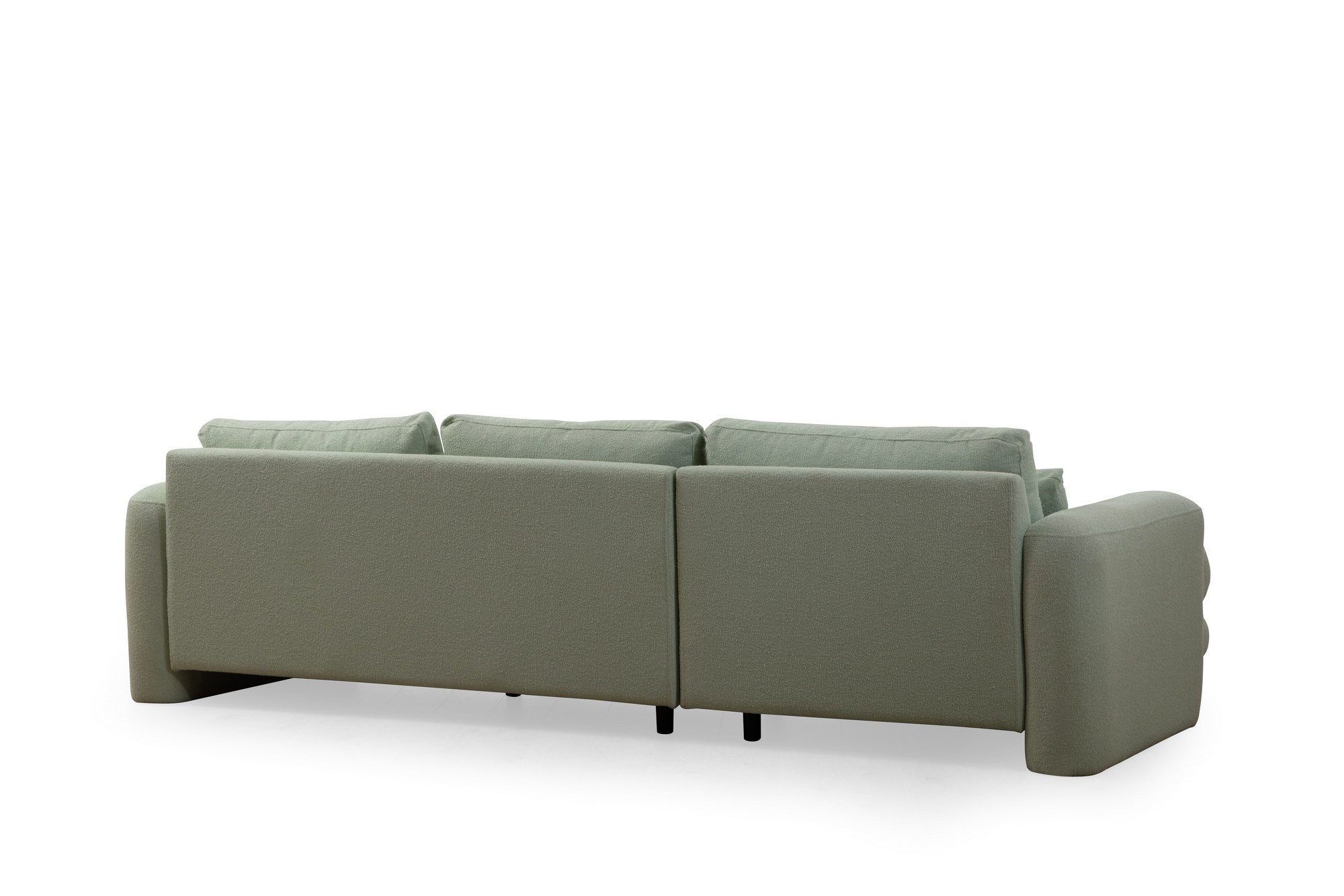 Sofá de canto elegante e verde, estrutura de madeira de faia e aglomerado, 290 x 165 x 73 cm | 100% poliéster, tecido lavável a seco, almofadas portáteis, conforto moderno