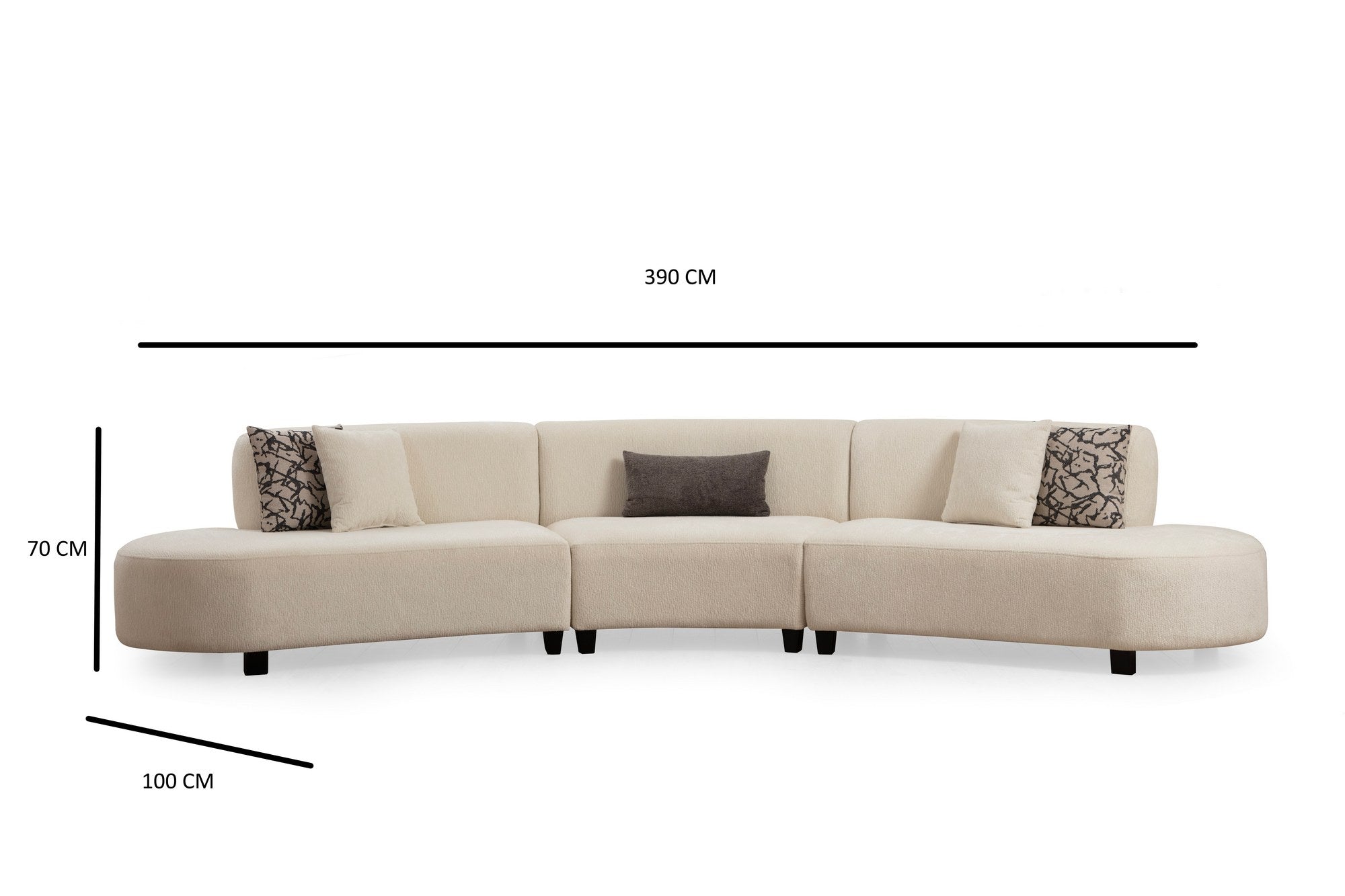 Sofá de canto elegante em formato de U, cor creme, 390 x 100 x 70 cm | Estrutura em madeira de faia, 100% poliéster, espuma 28 DNS | Elegante e confortável para salas de estar modernas