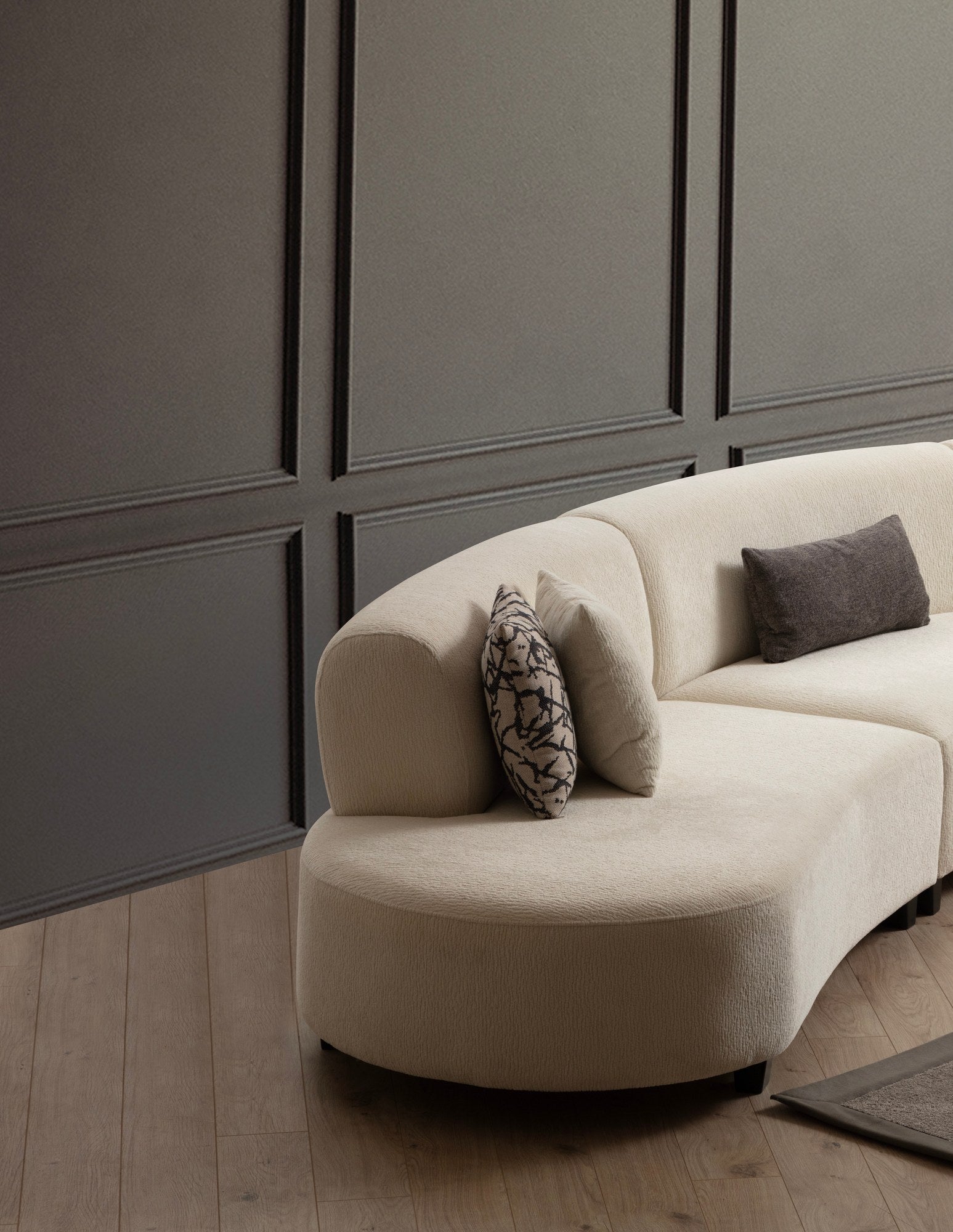 Sofá de canto elegante em formato de U, cor creme, 390 x 100 x 70 cm | Estrutura em madeira de faia, 100% poliéster, espuma 28 DNS | Elegante e confortável para salas de estar modernas