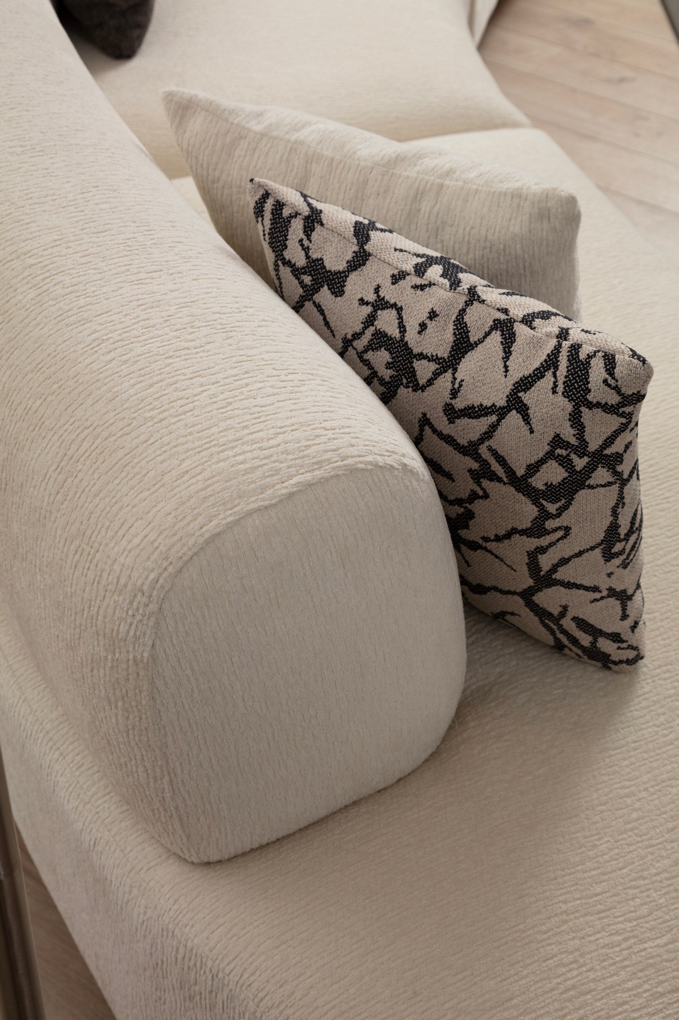 Sofá de canto elegante em formato de U, cor creme, 390 x 100 x 70 cm | Estrutura em madeira de faia, 100% poliéster, espuma 28 DNS | Elegante e confortável para salas de estar modernas