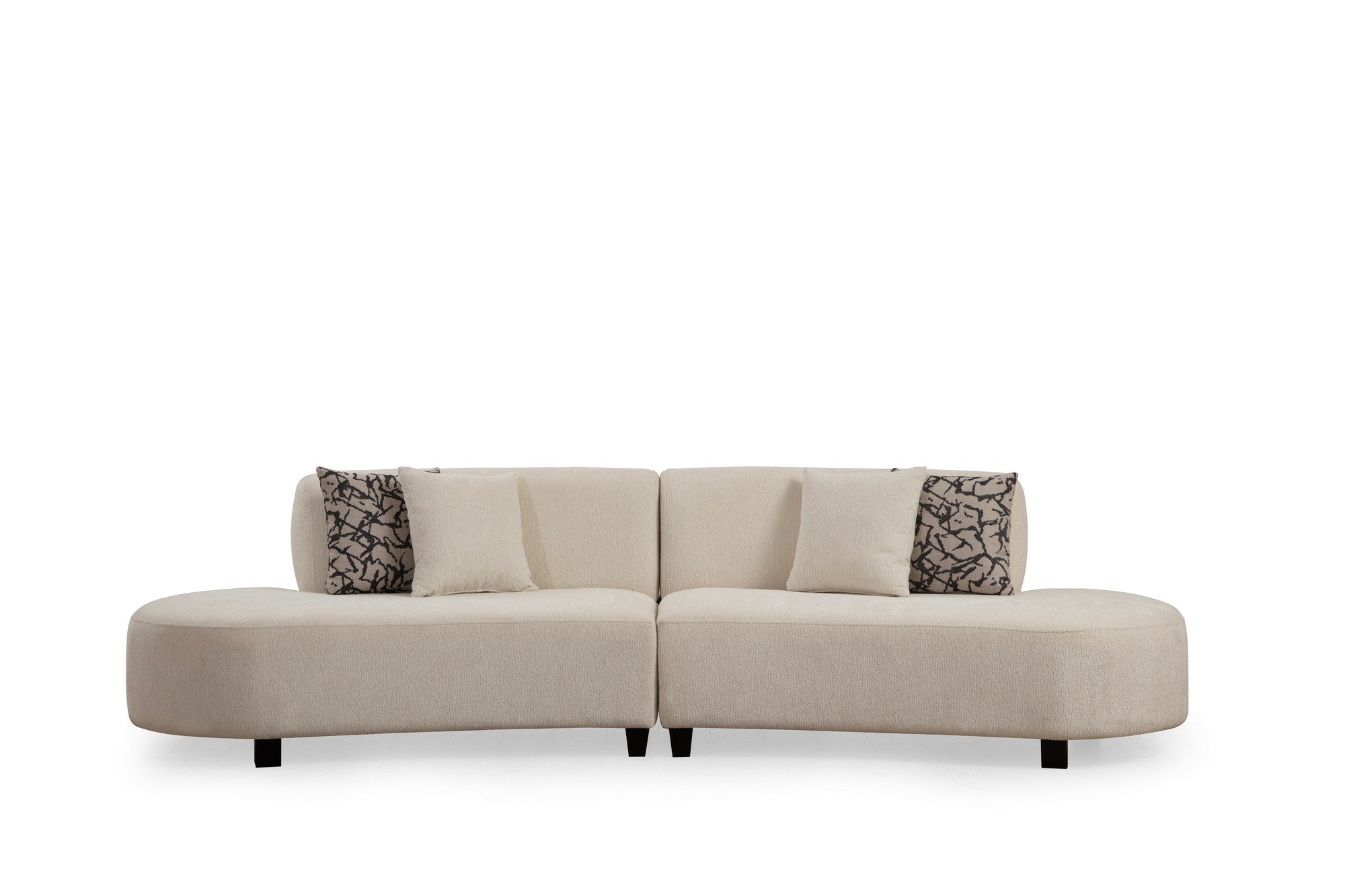 Sofá de canto elegante em formato de U, cor creme, 300 x 100 x 70 cm | Estrutura em madeira de faia, 100% poliéster, espuma 28 DNS | Inclui 2 almofadas, tecido lavável a seco