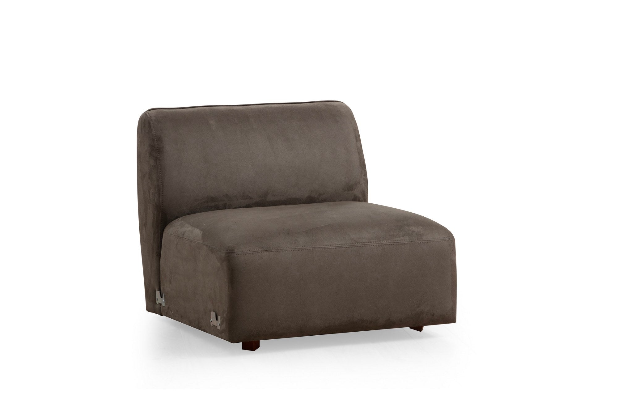 Sofá de canto elegante, marrom, 440 x 108 x 79 cm | Estrutura em madeira de faia e aglomerado, 100% poliéster, espuma 28 DNS | Almofadas fixas, pés em nogueira, conforto moderno